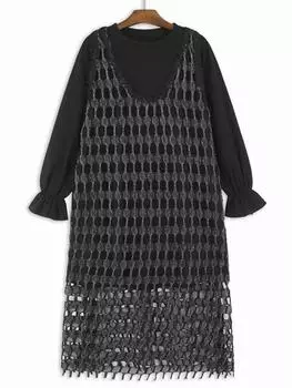 Xitao Платье-пуловер с длинными рукавами, однотонное, LJ1031 One Size чёрный