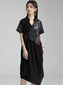 Xitao Платье с асимметричным принтом и воротником-стойкой, однотонное, в стиле пэчворк, новинка ZY8738