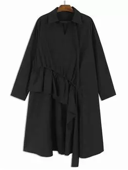 Xitao Платье с длинными рукавами и отложным воротником, свободное, повседневное, универсальное, модное, утягивающее, осеннее, женское, новое платье LJ1059 One Size