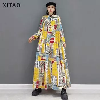 XITAO платье с нерегулярным принтом, модное повседневное новое женское платье WMD2966