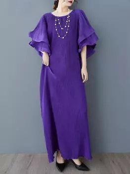 Xitao Платье с о-образным вырезом и складками в виде листьев лотоса GMM1206 One Size чёрный