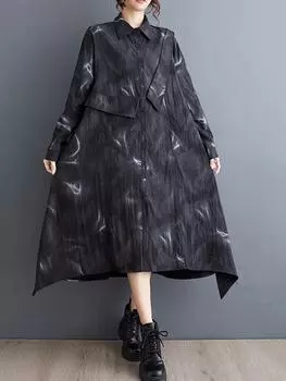 Xitao Платье с отложным воротником и длинными рукавами нестандартной формы HJF5118 One Size чёрный