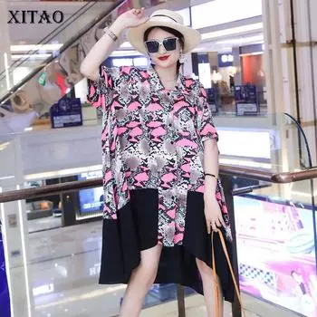 XITAO платье с принтом, модное новое женское нерегулярное платье больших размеров, летнее элегантное свободное лоскутное платье LDD1898