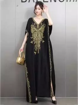 Xitao Платье с разрезом сбоку и рукавами «летучая мышь» GMM1269 One Size чёрный