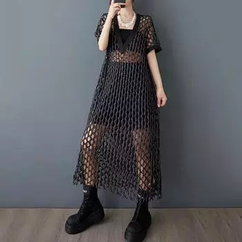 Xitao Платье с V-образным вырезом и короткими рукавами GYX1577 One Size чёрный