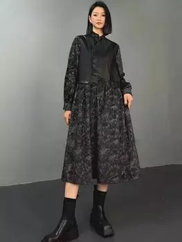 Xitao Платье-стойка с пуговицами в стиле тай-дай GMM1215 One Size чёрный