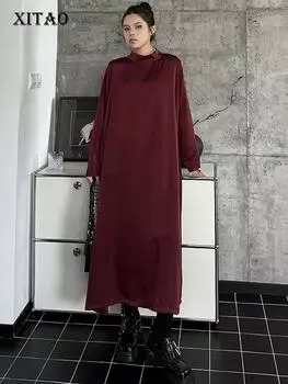Xitao Платье свободного кроя с длинными рукавами ZY8902 One Size красный