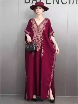 Xitao Платье свободного покроя с V-образным вырезом и боковыми разрезами GMM1271 One Size чёрный