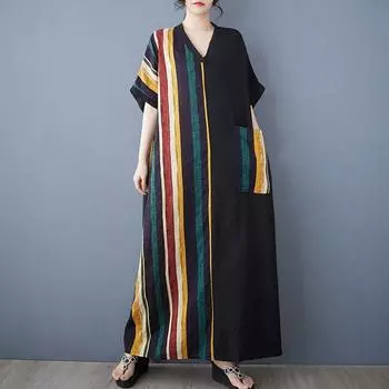 Xitao Платье в полоску в стиле пэчворк контрастного цвета ZMY1030 One Size чёрный