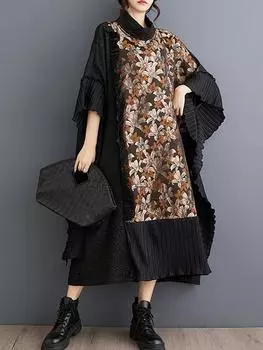 XITAO платья из марли в стиле пэчворк с рукавами «летучая мышь» HJF5116 One Size чёрный