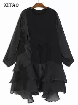 Xitao Платья контрастного цвета с оборками из марли в стиле пэчворк LJ1055 One Size белый