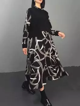 Xitao Платья-пуловеры с принтом и круглым вырезом LJ1050 One Size чёрный