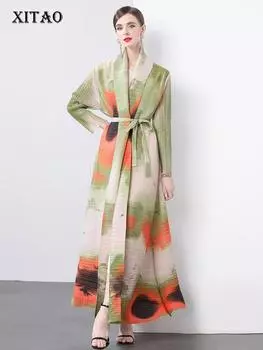 Xitao Пальто-бандаж с V-образным вырезом и длинными рукавами DMJ4173 One Size красный