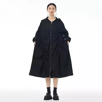 XITAO Pleated Zipper Hooded Full Sleeve Dress HQQ2440 One Size чёрный