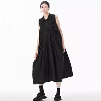 XITAO Pleated Zipper Turn-down Collar Dress ZMY1051 One Size чёрный