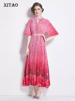 XITAO Плиссированное платье градиентного цвета с цветочным принтом пиона LYD1879 One Size розовый