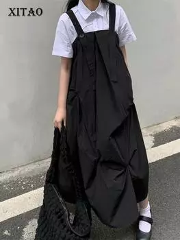 XITAO Плиссированное платье Необычное однотонное свободное платье без рукавов WLD7356