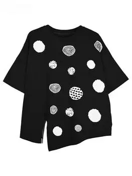 XITAO Polka Dot Irregular O-neck Half Sleeve T-shirt GJ1130 One Size белый