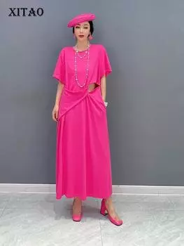 XITAO Полое платье Сплошной цвет Маленькое свежее повседневное свободное платье WLD11144 One Size чёрный