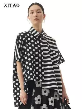 XITAO полосатая модная женская рубашка повседневный свободный топ WMD5222 One Size чёрный
