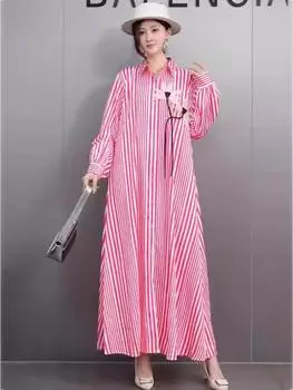 Xitao Полосатое однобортное платье с цветочным узором GYX1524 One Size розовый