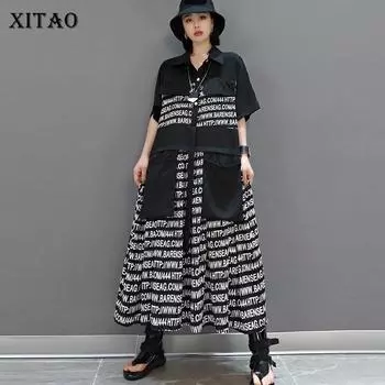 XITAO Полосатое платье Letter Fashion LDD1822 One Size чёрный