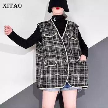 XITAO Полосатый жилет Модный однобортный повседневный свободный жилет без рукавов ZP3223 One Size белый