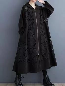 XITAO полые плащи с капюшоном повседневное женское новое пальто на молнии DMJ3212 One Size чёрный