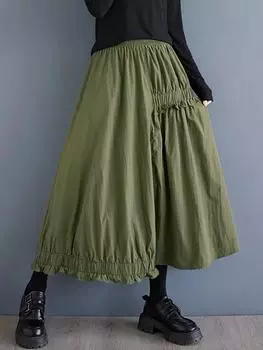 XITAO Повседневная однотонная свободная юбка А-силуэта длиной до середины голени с эластичной резинкой на талии, модная нестандартная осенняя женская юбка GMM1108 One Size чёрный