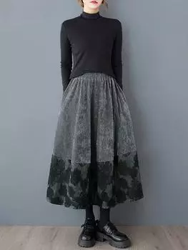 XITAO Повседневная однотонная юбка свободного кроя в стиле пэчворк GMM1107 One Size чёрный