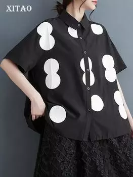 XITAO Повседневная рубашка с принтом и отложным воротником, свободный женский топ с короткими рукавами LYD1759