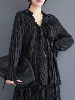 XITAO Повседневная свободная складка с длинным рукавом женская футболка GYX1072 One Size чёрный