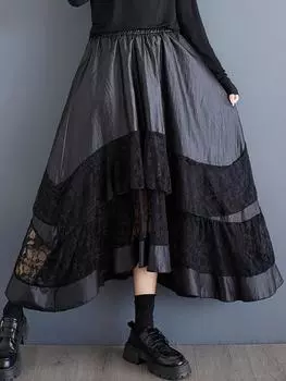 XITAO Повседневная свободная юбка А-силуэта длиной до щиколотки, однотонная, GMM1062 One Size чёрный