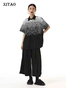 XITAO повседневная женская короткая рубашка контрастного цвета с геометрическим принтом женский топ LYD1682