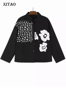 XITAO повседневная женская рубашка с отложным воротником и цветочным принтом DMJ4070