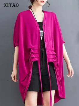 XITAO повседневная женская рубашка с v-образным вырезом, однобортные блузки с рукавами «летучая мышь» HQQ0092 One Size чёрный