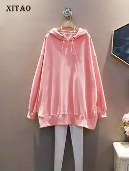 XITAO повседневная женская толстовка свободный пуловер модный топ с капюшоном WMD2700 One Size розовый