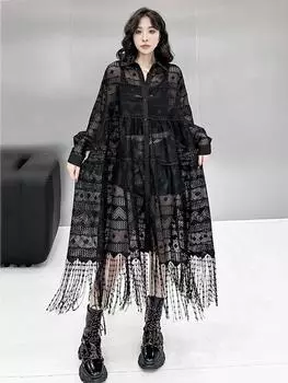 Xitao Повседневное кружевное черное платье длиной до середины голени ZYY1117 One Size чёрный