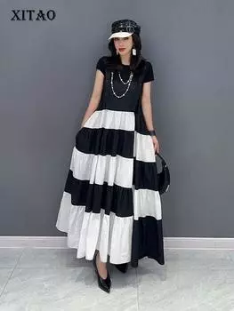 XITAO повседневное лоскутное платье с квадратным воротником и бретелями HQQ0388