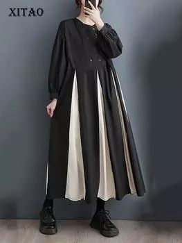XITAO повседневное модное платье контрастного цвета с подолом DMJ2853 One Size чёрный