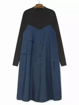 XITAO повседневное однотонное А-силуэтное свободное популярное платье GJ1121 One Size чёрный