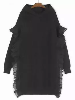 Xitao Повседневное однотонное платье с капюшоном и оборками GMM1273 One Size чёрный