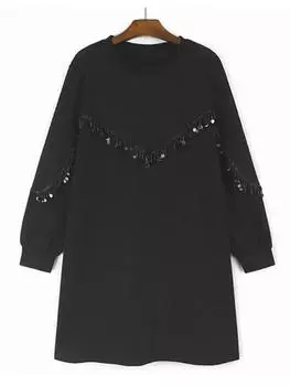 XITAO Повседневное однотонное платье свободного кроя с круглым вырезом и длинными рукавами GMM1090 One Size чёрный