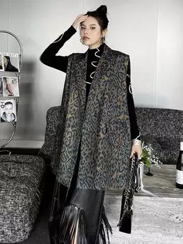 Xitao Повседневное пальто без рукавов с леопардовым принтом GMM1214 One Size хаки