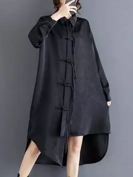 Xitao Повседневное платье А-силуэта с длинными рукавами, однотонное, GMM1043 One Size чёрный