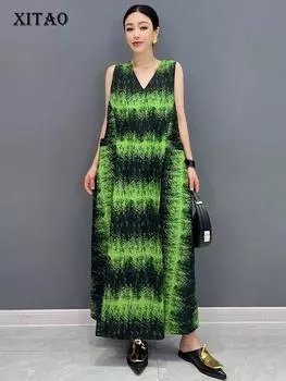 Xitao Повседневное платье без рукавов с принтом тай-дай HQQ2315