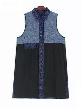 Xitao Повседневное платье без рукавов в стиле пэчворк HQQ2439 One Size синий