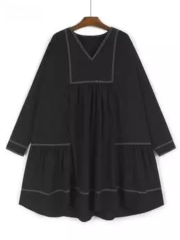 Xitao Повседневное платье длиной до колена со складками А-силуэта GMM1147 One Size чёрный