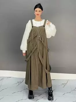 Xitao Повседневное платье с бретельками, застежкой-молнией и карманом на пуговицах GMM1264 One Size чёрный