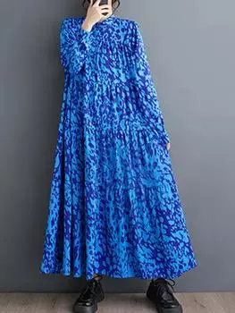 XITAO повседневное платье с длинным рукавом и воротником-стойкой, свободное модное женское платье с принтом DMJ2896 One Size синий
